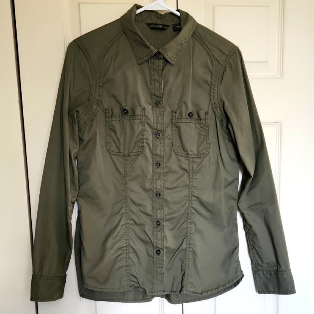 Womens Eddie Bauer Long Sleeve Button Up Shirt Green Small
